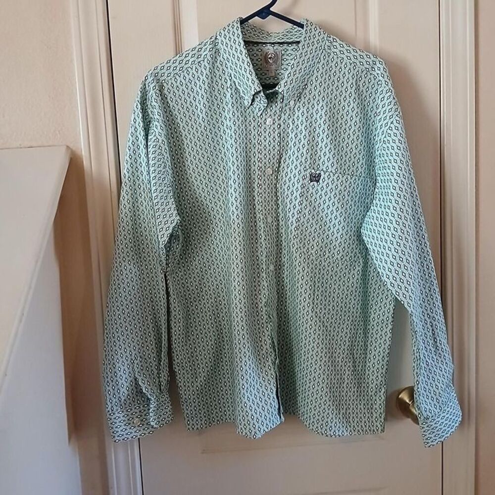 Cinch turquoise geometric print long sleeve button down western shirt L cowboy